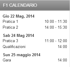 calendario f1 gp monaco montecarlo maggio 2014