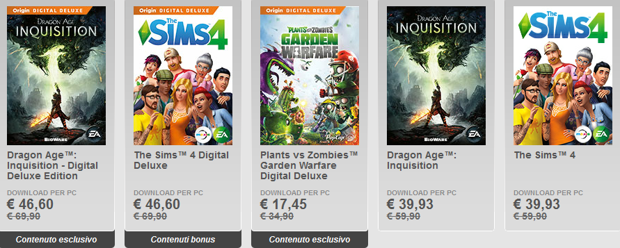 sconti fino al 50 percento origin pc game dragon age inquisition e the sims 4 deluxe e standard version